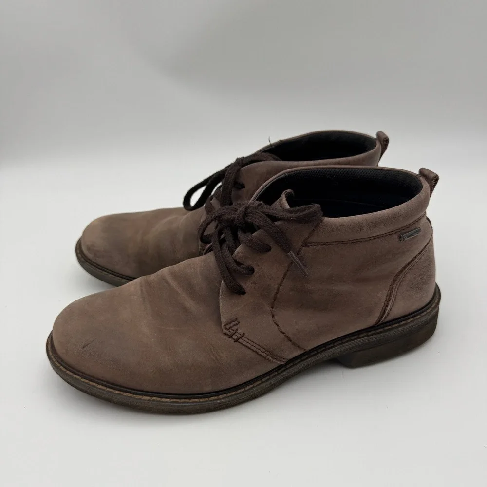 Ecco Turn GTX Brown Leather Gore-Tex Chukka Boots Mens EU 42 US 8-8.5 Waterproof
